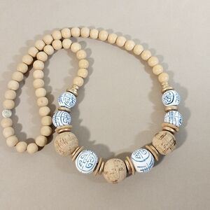Neutral Bead Necklace with Blue Accent Beads
